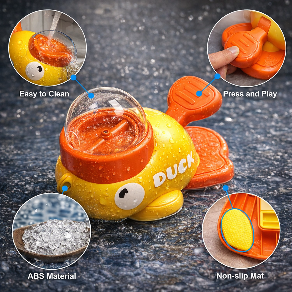 Yellow duck toy with features highlighted on a dark background